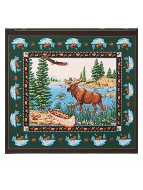 Vintage 1990s Moose Lake Cotton Fabric Panel, Springs 44 x 35, Wildlife Quilting